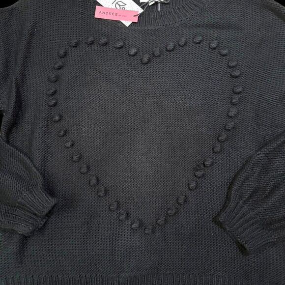ANDREE' By Unit Pom Pom Heart Black Sweater, NEW WITH TAGS! Size 2XL - Picture 4 of 11